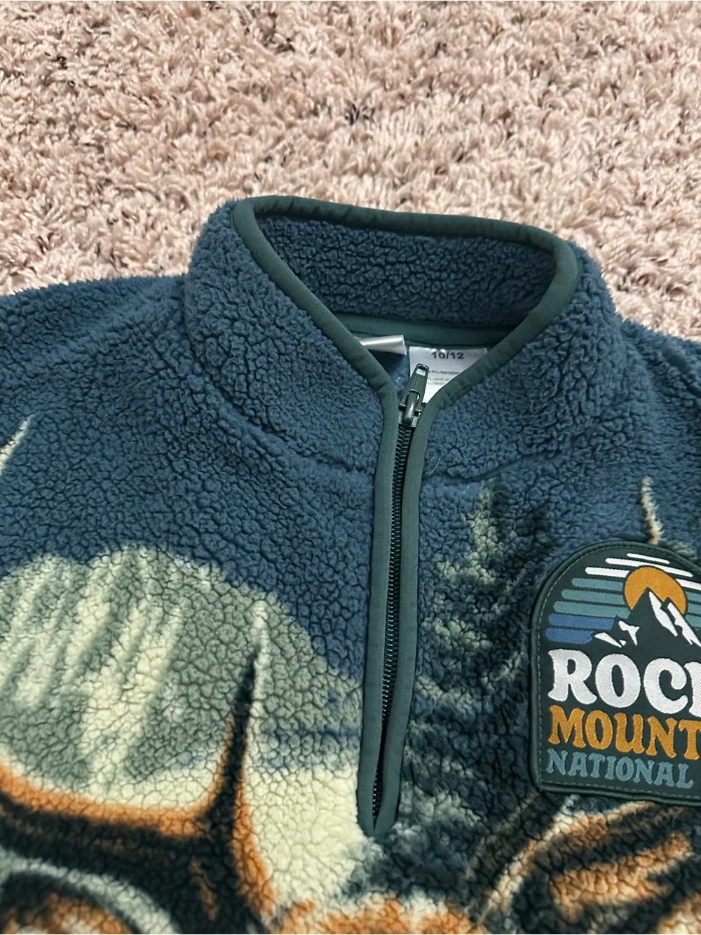 National Park Rocky Mountains Landscape Plush Quarter Zip Jacket Boys Size 10/12